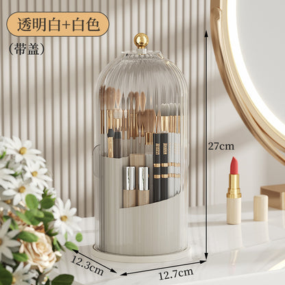 Light luxury bird cage lid cosmetic storage box desktop rotatable compartment storage tube transparent dustproof makeup box with cover